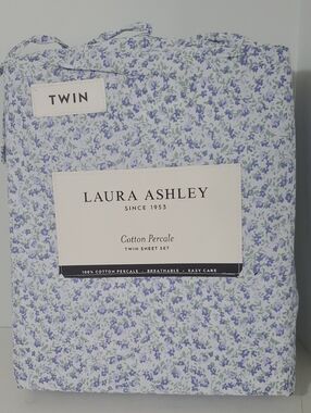 Laura Ashley Twin 100% Cotton Percale Purple Ditsy Floral Sheet Set NIP